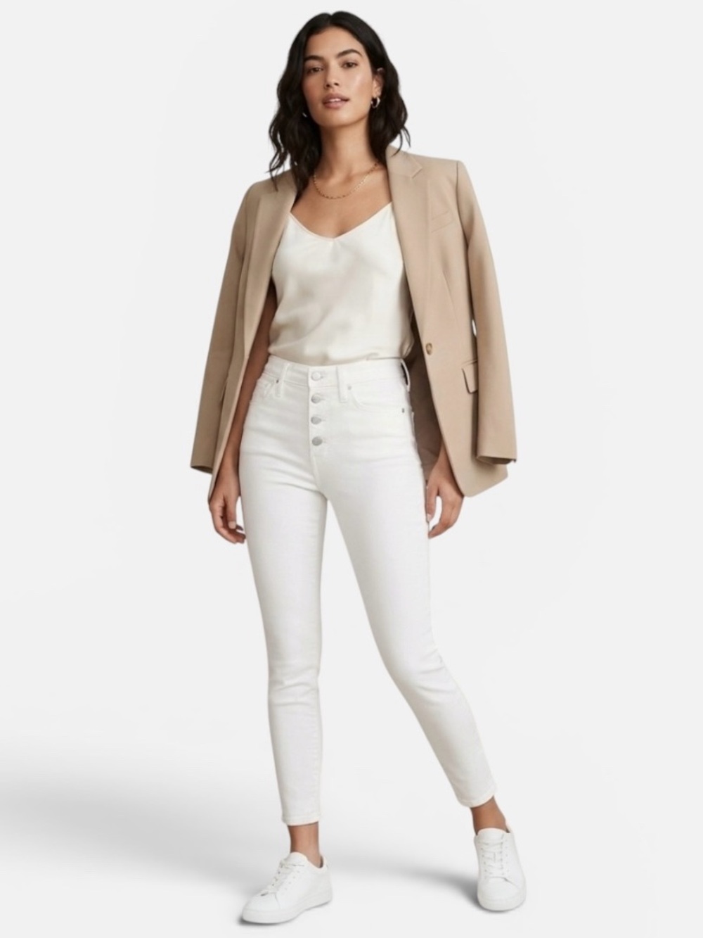 NWT Madewell 10” HighRise Skinny Crop White Denim Jeans Size 25 Buttons $128 NEW